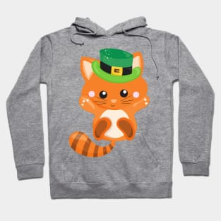 Saint Patrick's Day, Orange Cat, Leprechaun Hat Hoodie